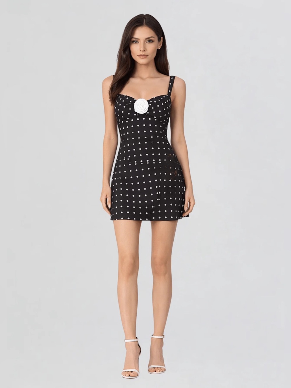 For Love & Lemons Claudia Mini Dress Eyelet Rosette 3D Polka Dot Black Small